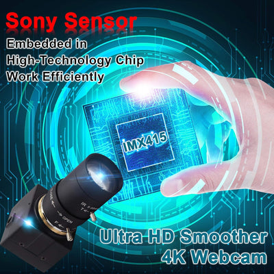 ELP 4K Webcam,2160P Zoom Web Kamera mit 5-50mm Manuell Objektiv,Variable Fokus Ultra HD Kamera,Plug