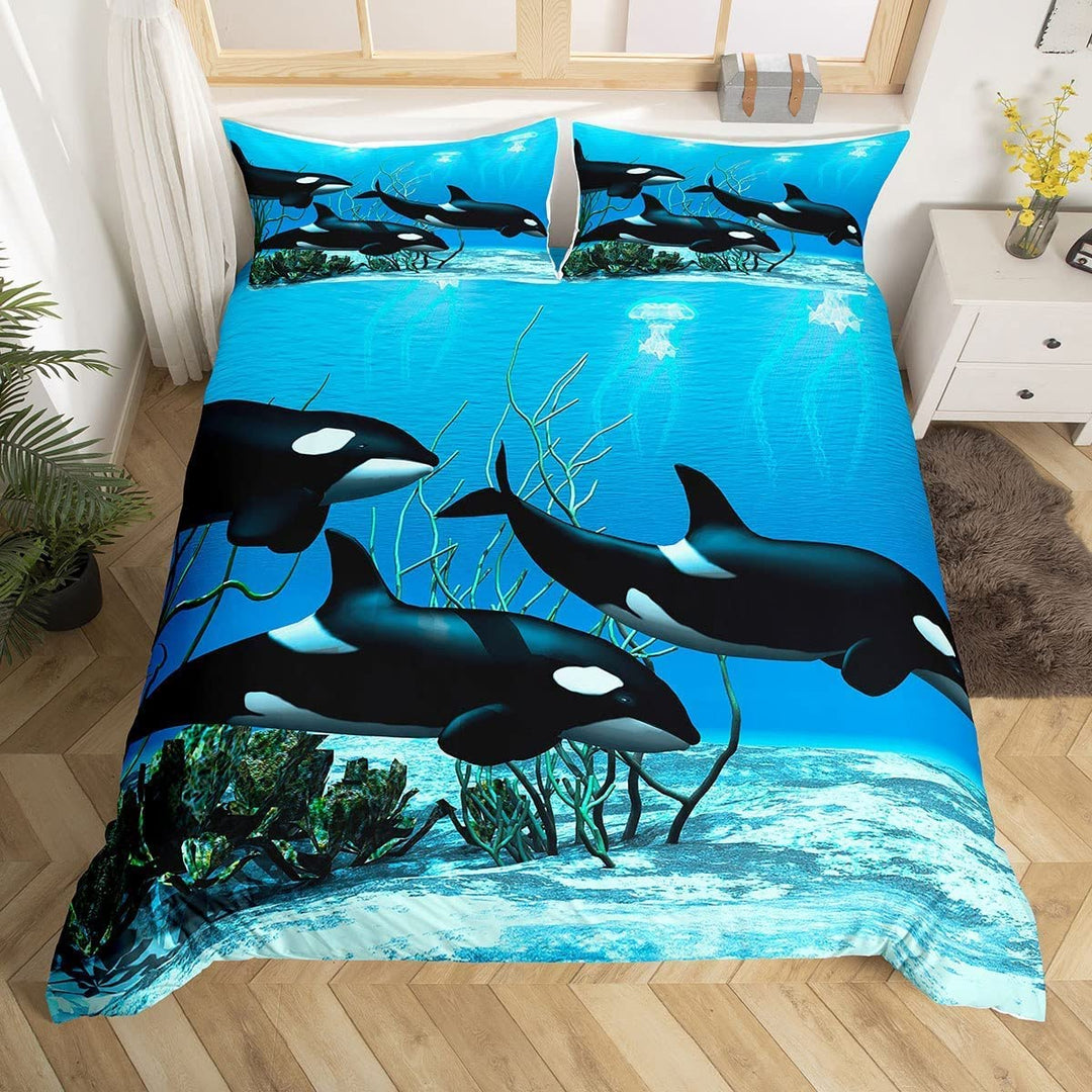 Killerwal Bettwäsche Sets Orcinus Orcas Trösterbezug Die Unterwasserwelt Quallen Bettbezug Set für K