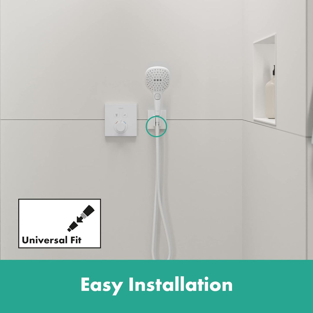 hansgrohe Wandanschluss mit Duschkopfhalterung FixFit E, Mattweiss, Mattweiss
