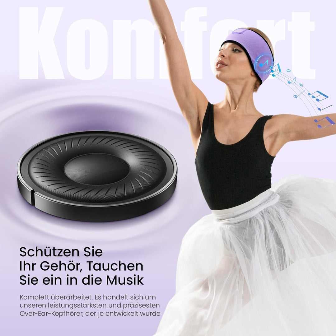 LC-dolida Schlafkopfhörer Bluetooth Stirnband Kopfhörer, Ultraweiche Bambus-Baumwoll Schlafkopfhörer