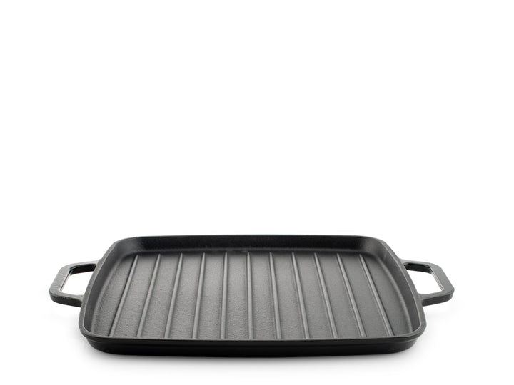 H&amp;H Grillpfanne aus emailliertem Gusseisen, quadratisch, 32 cm, mit 2 Griffen – kompatibel mit Induk