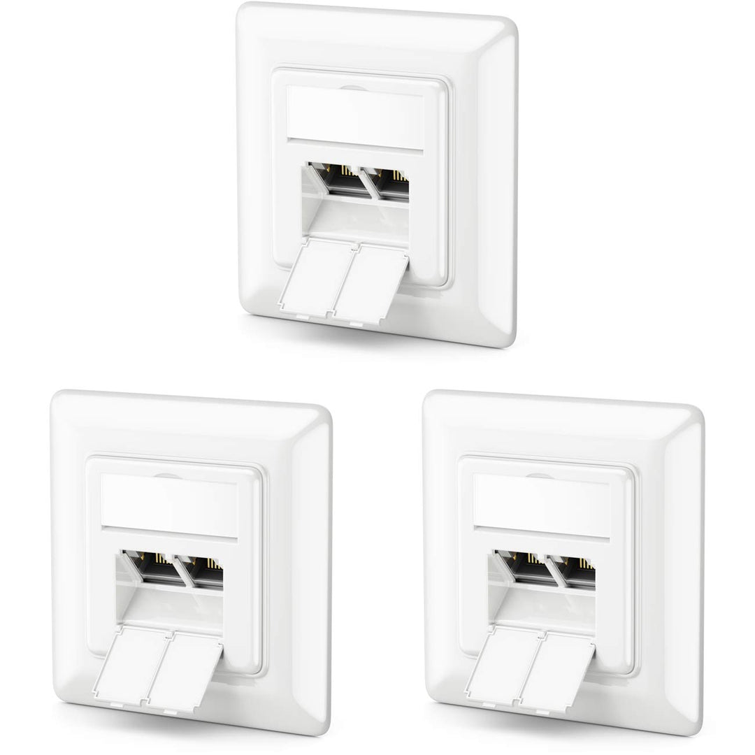 deleyCON 3x CAT6a Netzwerkdose 2x RJ45 Buchse Geschirmt Unterputz Montage 10 Gbit Ethernet Netzwerk