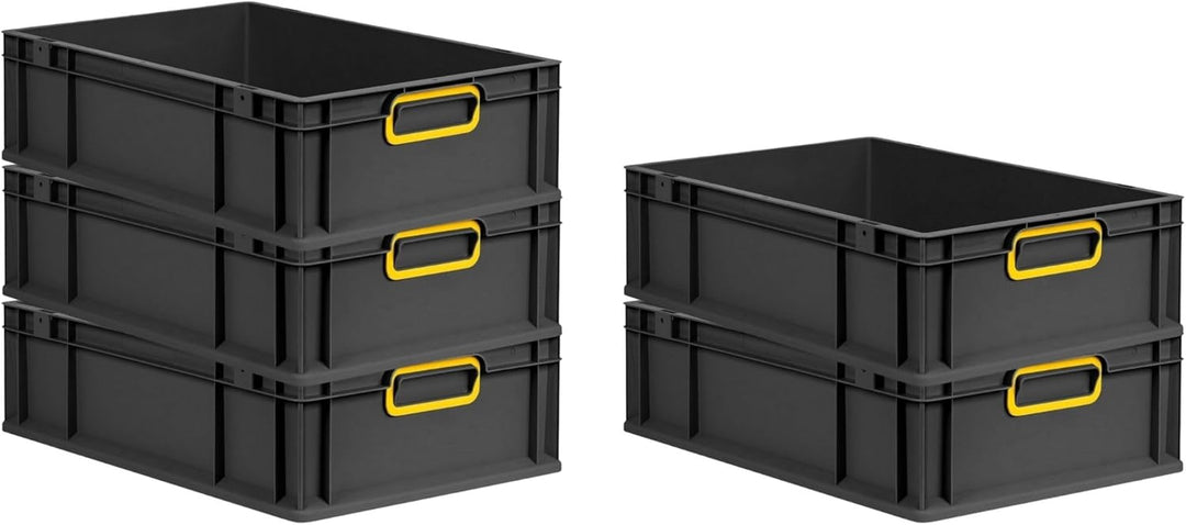 PROREGAL Eurobox NextGen Color | HxBxT 17x40x60cm | 34 Liter | Griffe gelb geschlossen | Schwarz | E