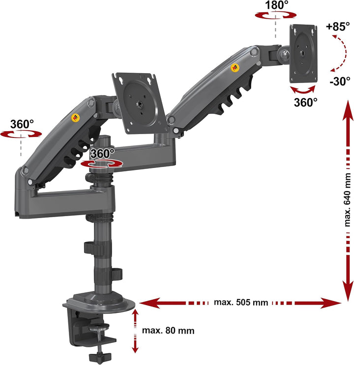 Ergosolid Tischhalterung with Gasfeder for Dual 17-35 Zoll LCD LED Monitore with VESA max. 100 x 100
