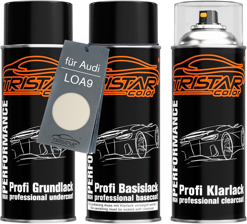 Autolack Spraydosen Set für Audi LOA9 Perlmuttweiss Metallic/Perlmutt Weiss Metallic Grundlack Basis