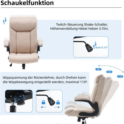 MZLEE Ergonomischer Bürostuhl Computerstuhl Schreibtischstuhl Drehbarer Arbeitsstuhl mit hochklappba