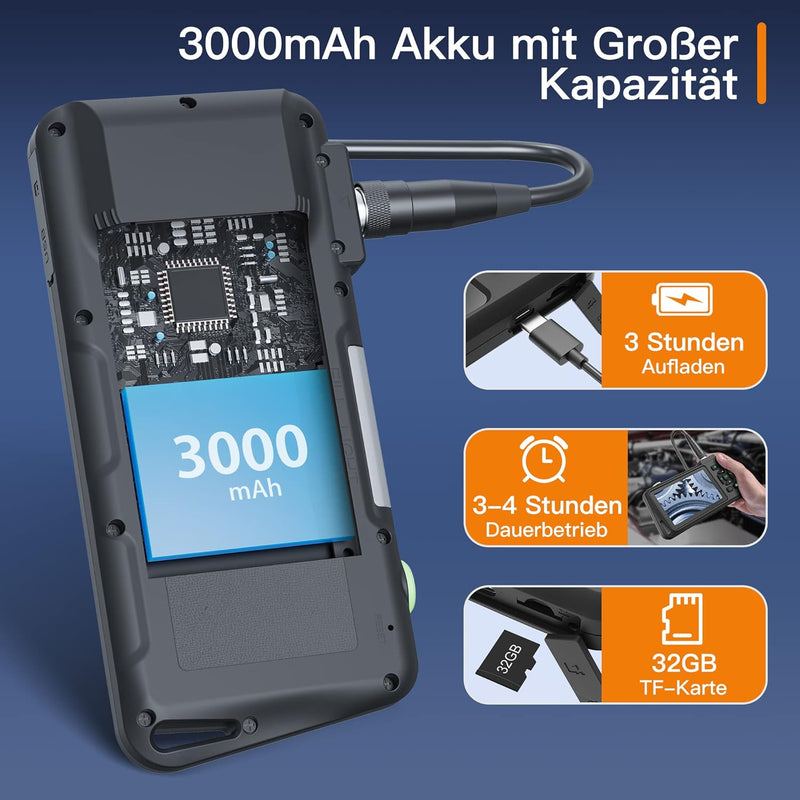 Selvim Endoskopkamera [Kein Handy, WiFi, App erforderlich], 4,5" 1080P Dual Lens Industrie Endoskop,