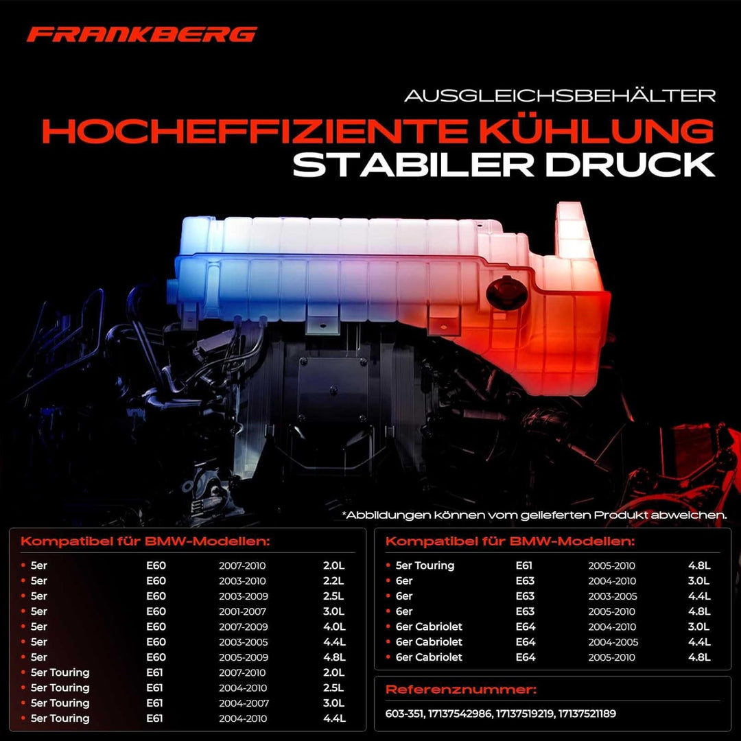 Frankberg Ausgleichsbehälter Kühlmittelbehälter Mit Sensor Mit Deckel Kompatibel mit 5er E60 E61 6er
