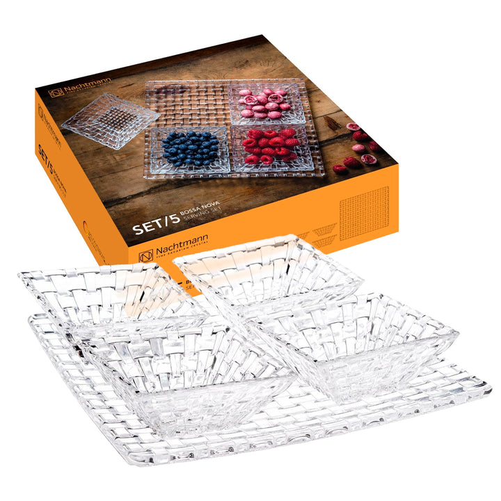 Spiegelau & Nachtmann, 5tlg. Servier-Set, 1x Platte + 4x Schalen, Kristallglas, Bossa Nova, 0090023-