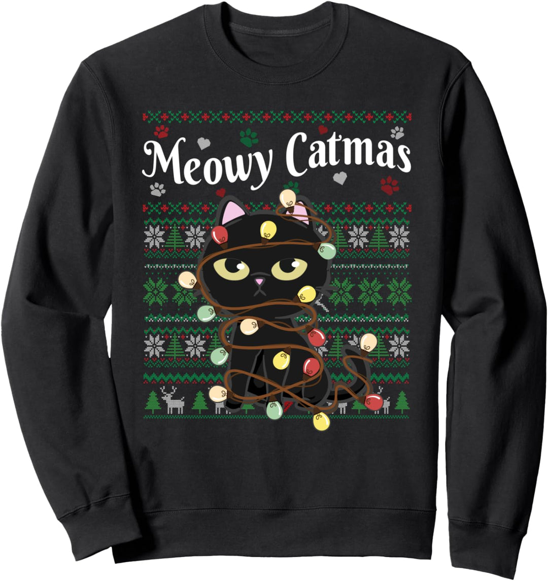 Meowy Catmas Cat Fairy Christmas Light Hässlicher Weihnachtspullover Sweatshirt