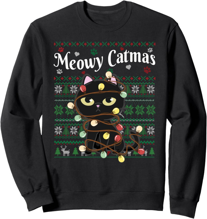 Meowy Catmas Cat Fairy Christmas Light Hässlicher Weihnachtspullover Sweatshirt