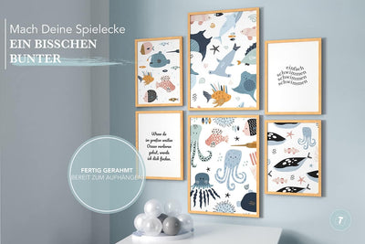 Papierschmiede® Bilder Kinderzimmer Kids Mood Poster Set Einfach Schwimmen, Gerahmte Bilder fürs Kin