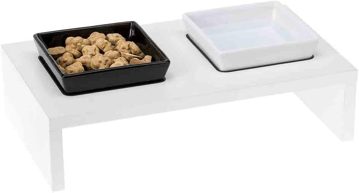 Ferplast Futterschalen für Hunde und Katzen MAKI 01, Rutschfeste Holzständer, 2 Keramikschalen à 0,5