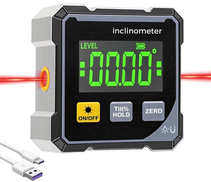 Digitaler Winkelmesser mit elektronischem Laser - 4-seitiges Magnetwinkelmesser, Würfelneigungsmesse