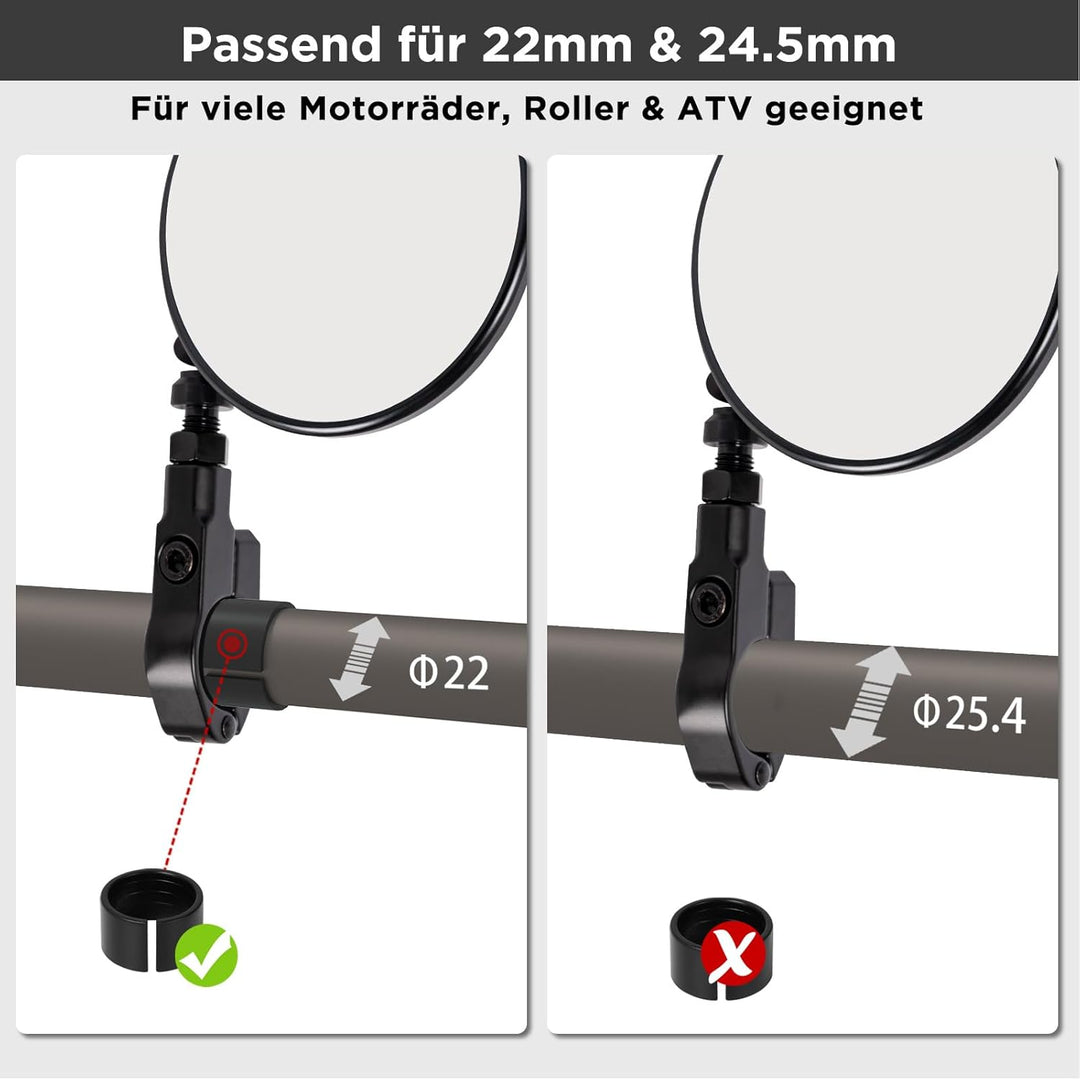 evermotor Motorrad Spiegel, E-geprüft Lenkerendenspiegel mit Klemme | Ø95 mm Unterlenker Spiegel , C