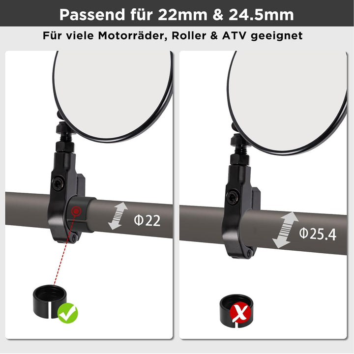 evermotor Motorrad Spiegel, E-geprüft Lenkerendenspiegel mit Klemme | Ø95 mm Unterlenker Spiegel , C