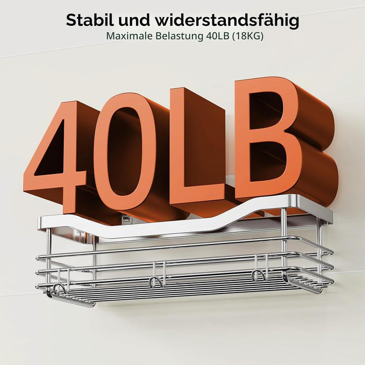 Orimade Duschablage ohne bohren mit Seifenkorb und 5 Haken - Duschregal für die Dusche Badezimmer, K
