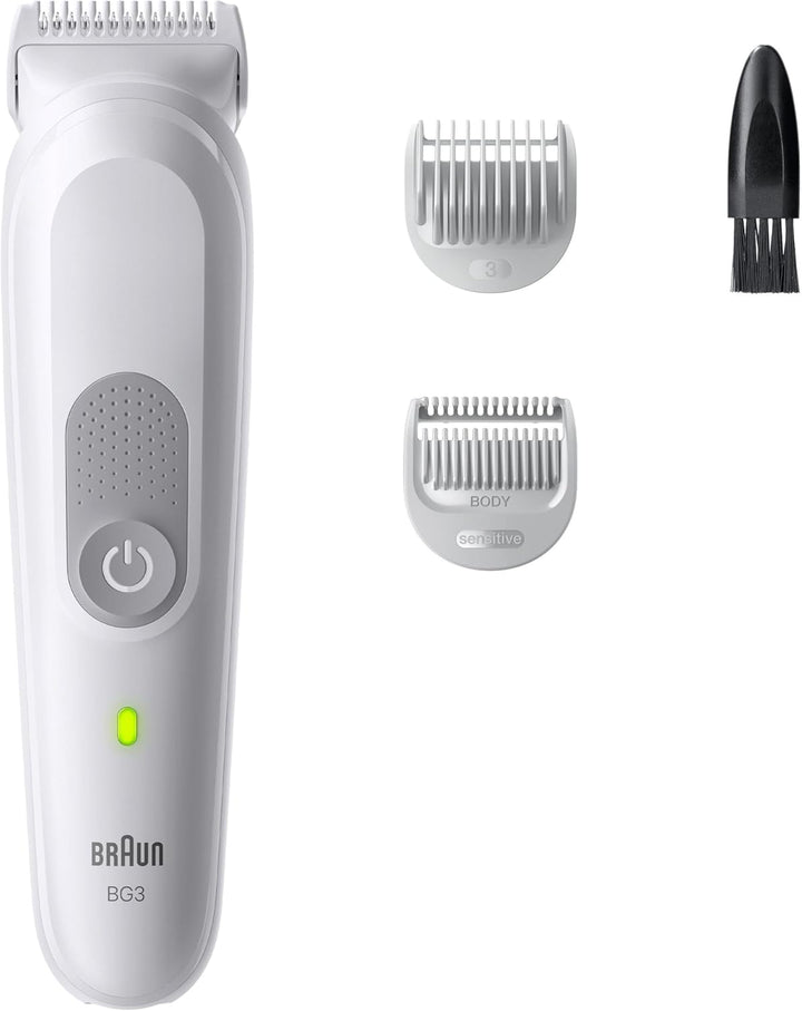 Braun Bodygroomer Series 3, Elektrischer Körperrasierer Herren mit 3 Zubehörteile, Kabelloser Trimme