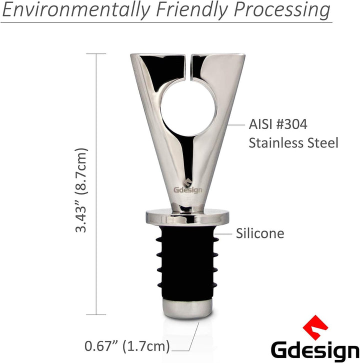 Gdesign Weinflaschenverschluss aus massivem Edelstahl Modernes Design, Geschenkpackung Weinstopper C