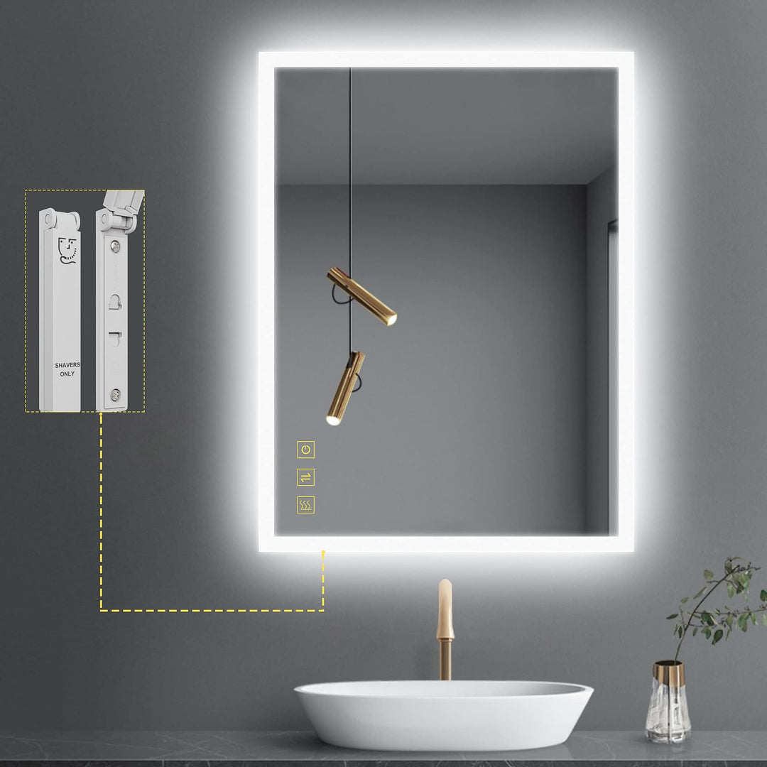 AI-LIGHTING Badspiegel mit Beleuchtung 45×60 cm Badezimmerspiegel mit Licht und Rasiereranschluss/Be