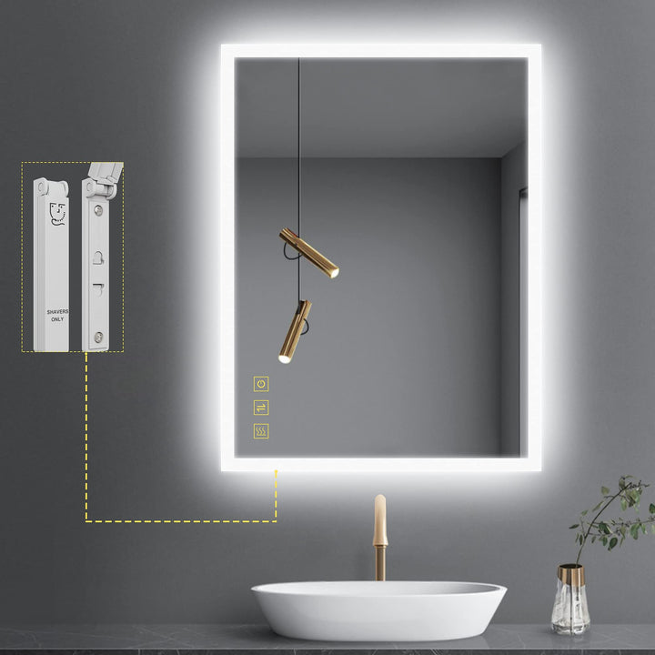 AI-LIGHTING Badspiegel mit Beleuchtung 45×60 cm Badezimmerspiegel mit Licht und Rasiereranschluss/Be