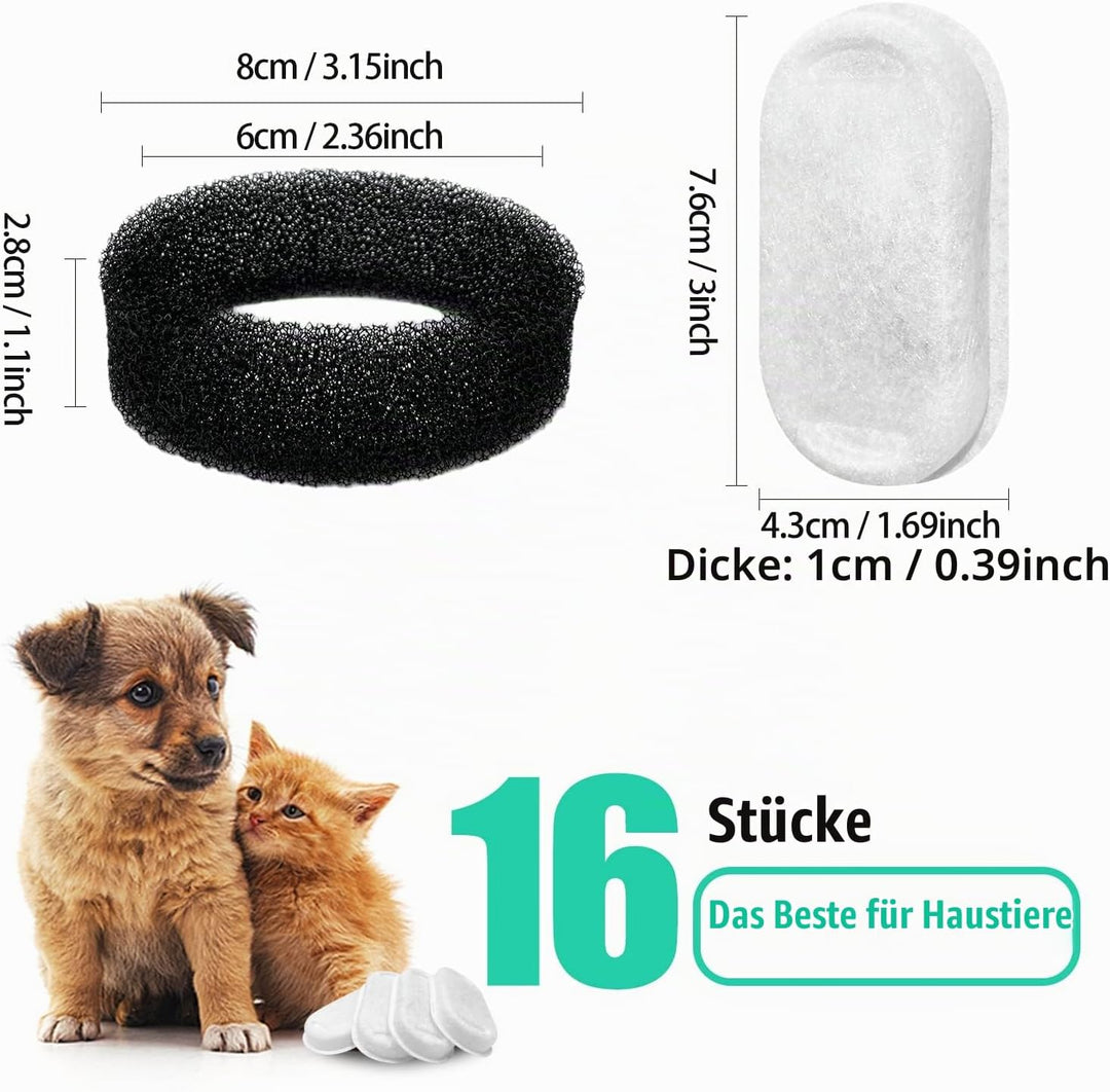 TOMXCUTE Ersatzfilter für Katzenbrunnen 8 Stück Kohlefilter und 8 Stück Schaumfilter 8 Kohlefilter+
