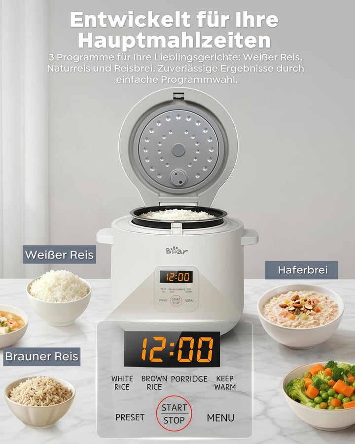 Bear Reiskocher 2-Tassen ungekocht, Multifunktioneller 300W Elektrischer Rice Cooker mit Warmhaltefu