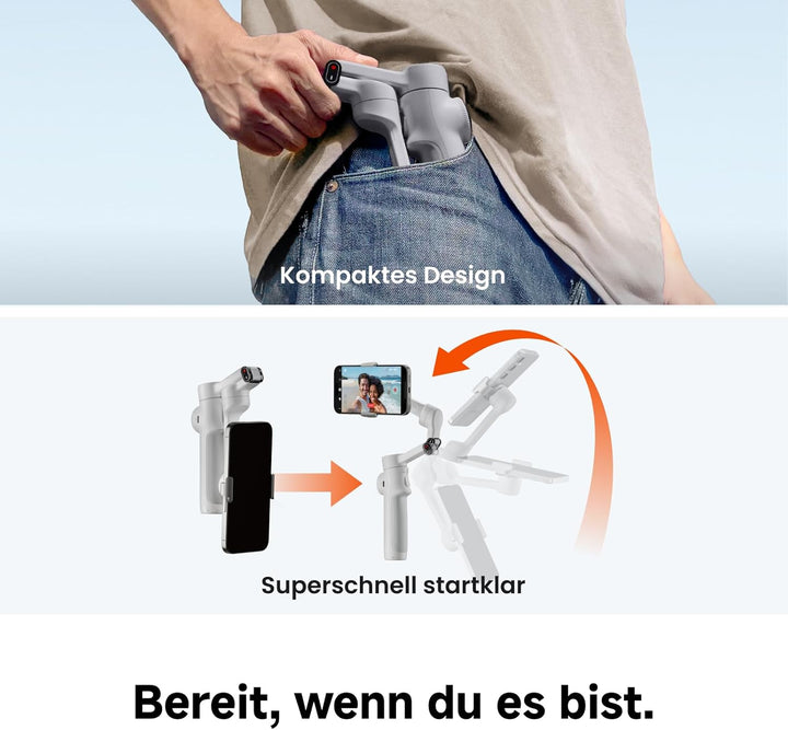 Insta360 Flow 2 Pro Creator Bundle Grau - Faltbarer AI Gimbal, Apple DockKit, 360º-Pan-Tracking, fre