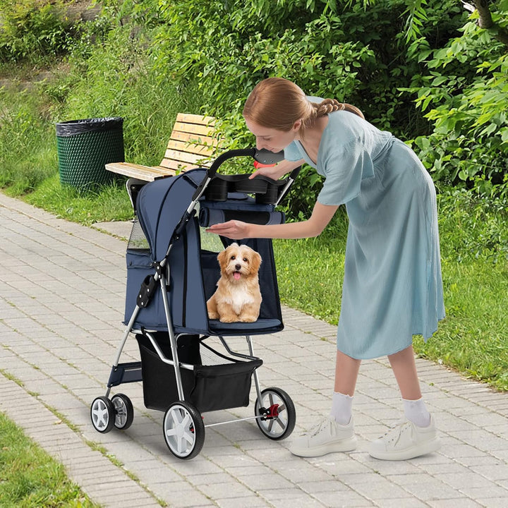 COSTWAY Hundewagen Haustiere Buggy bis 15kg, Hundebuggy mit Netzfenstern & Getränkehalter & Anhänger