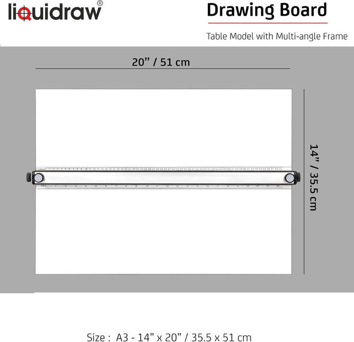 Liquidraw TTM03 Zeichenbrett, A3, mit 5 einstellbaren Arbeitswinkeln, Clips und quadratischem Quadra