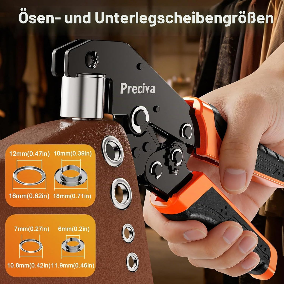 Preciva Ösenzange Set,Austauschbar Zangekopf Ösenpresse 400 Ösen (200pcs Ø6mm&amp;Ø10mm) mit Aufbewahrun