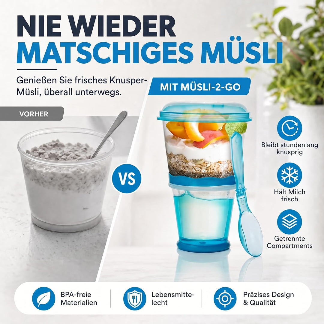 GOODS+GADGETS Müslibecher to Go Deluxe - Joghurt-Becher für unterwegs - Reise Lunchpot mit Löffel un