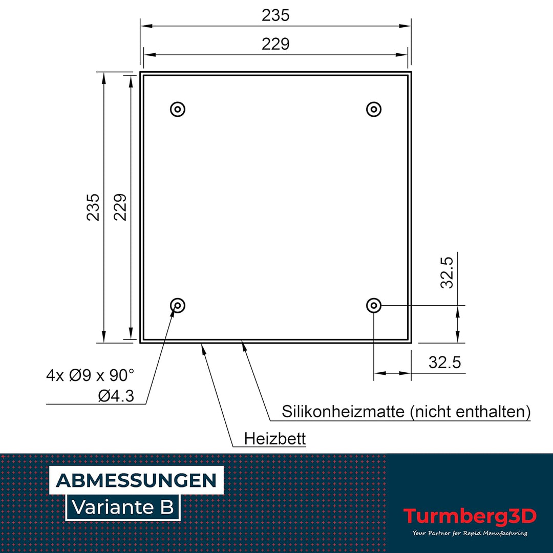 Turmberg3D - Feingefrästes Aluminium Guss Druckbett für 3D Drucker, kompatibel zB mit Creality Ender