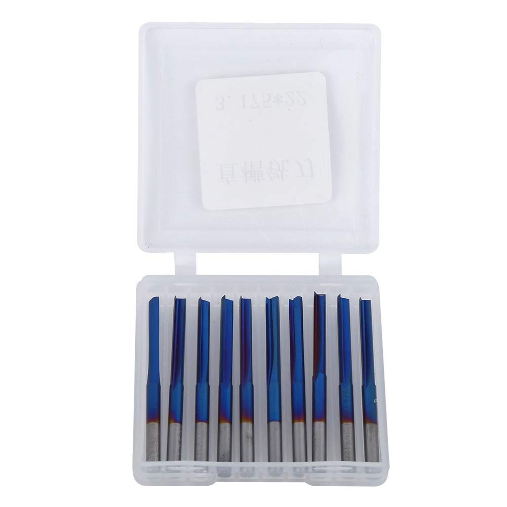 10Pcs 3.175mm CNC Fräser Hartmetall 2-Flöten Gerade Nano Blue Coating Schaftfräser, Grifffräswerkzeu