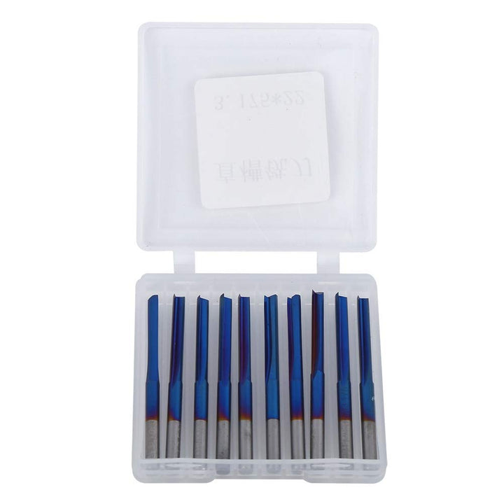 10Pcs 3.175mm CNC Fräser Hartmetall 2-Flöten Gerade Nano Blue Coating Schaftfräser, Grifffräswerkzeu
