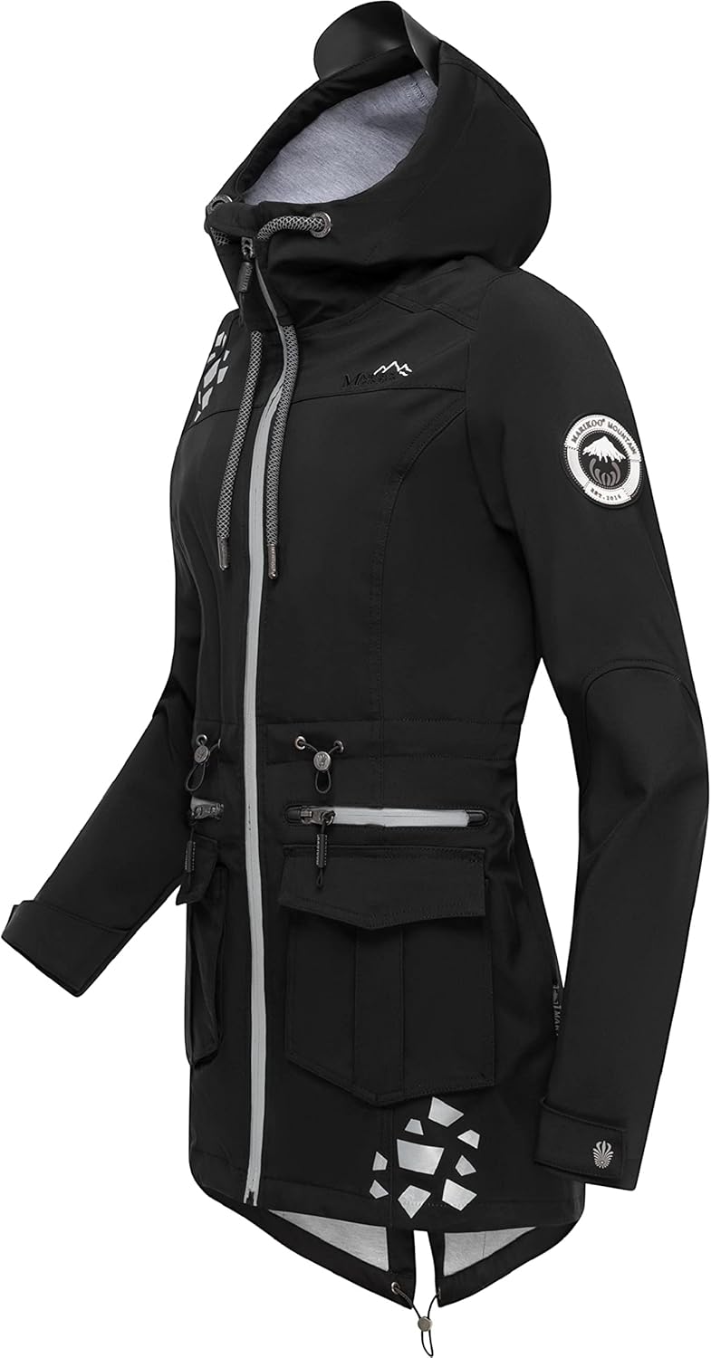 MARIKOO Damen wasserdichter Softshellmantel Softshelljacke Outdoorjacke Übergangsjacke Parka Kapuze