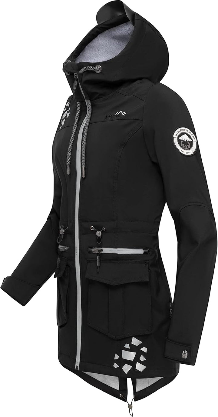 MARIKOO Damen wasserdichter Softshellmantel Softshelljacke Outdoorjacke Übergangsjacke Parka Kapuze