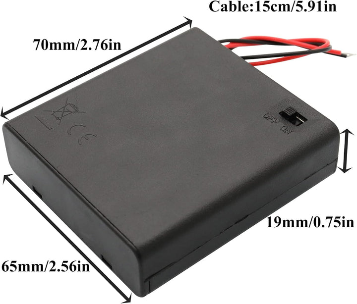 6 V AA-Batteriehalter, 4 x 1,5 V AA-Batteriehalter mit Kabelleitungen und An-/Aus-Schalter (4 Stück)