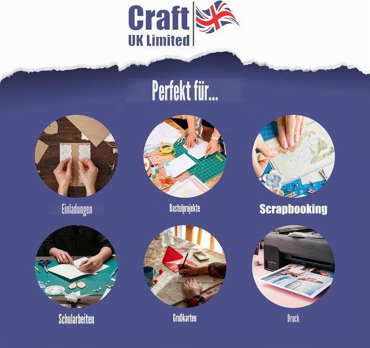 Craft UK W123, recycelter Leinen-Karton, 300 g/m², weiss, 100 Blatt. Weisser Leinen-Karton, 300 g/m²