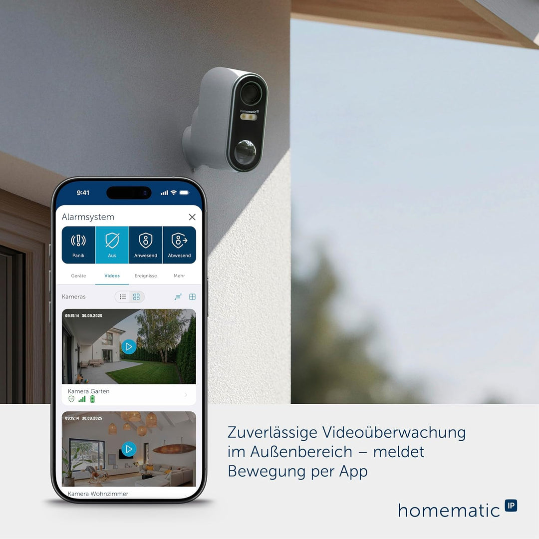 Homematic IP Akku-Aussenkamera, Smart Home, kabellose Überwachungskamera für den Aussenbereich mit A