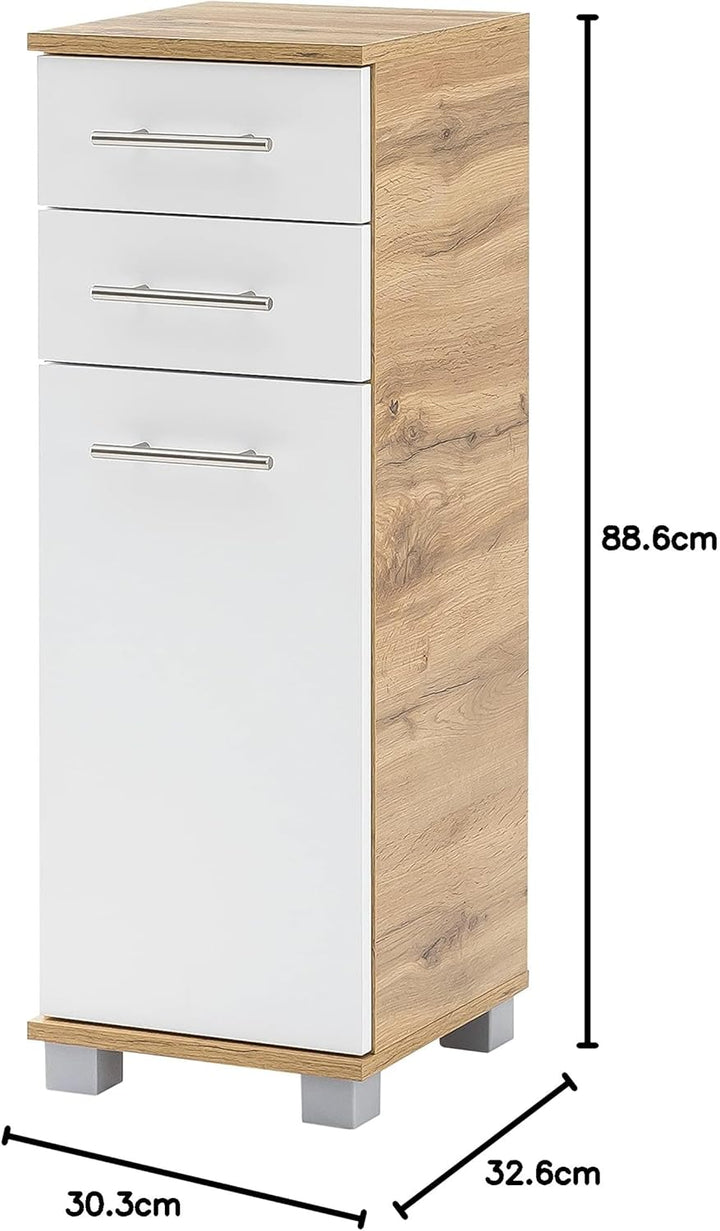 Schildmeyer Nitro Highboard 144227, Holzwerkstoff, Eiche Landhaus Dekor/weiss matt, 30,3x32,6x88,6 c