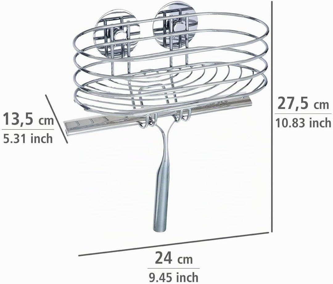 WENKO Turbo-Loc® Wandablage mit Duschabzieher - Befestigen ohne bohren, Stahl, 24 x 27.5 x 13.5 cm,
