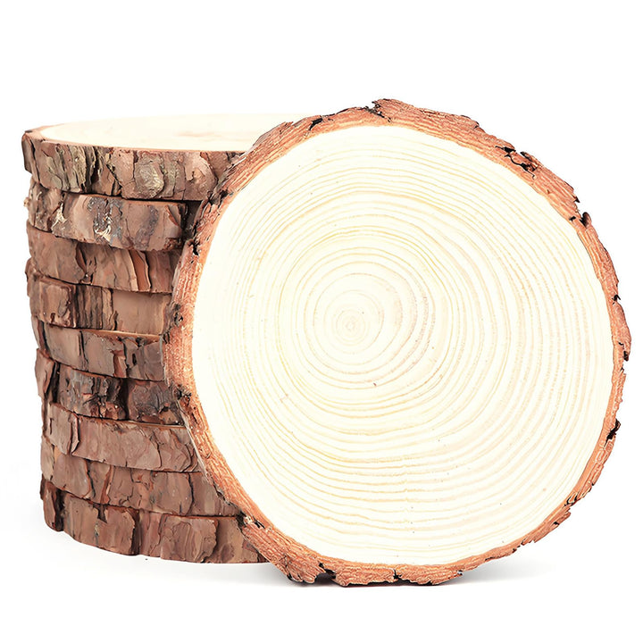 Unlackierte Holzscheiben mit Baumrinde 10 Stück 14-15cm Rund Holzscheiben zum Basteln Malen Graviere