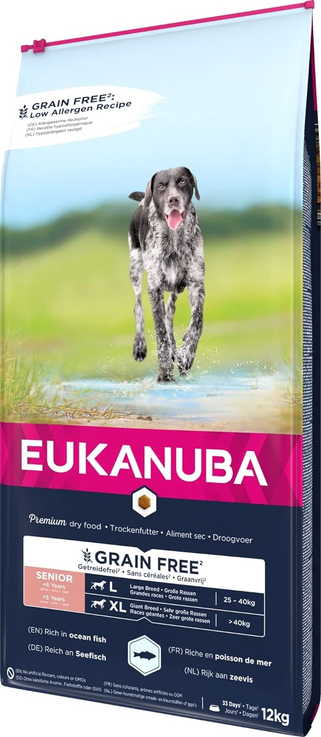Eukanuba Hundefutter getreidefrei mit Fisch für grosse Rassen - Trockenfutter für Senior Hunde, 12 k