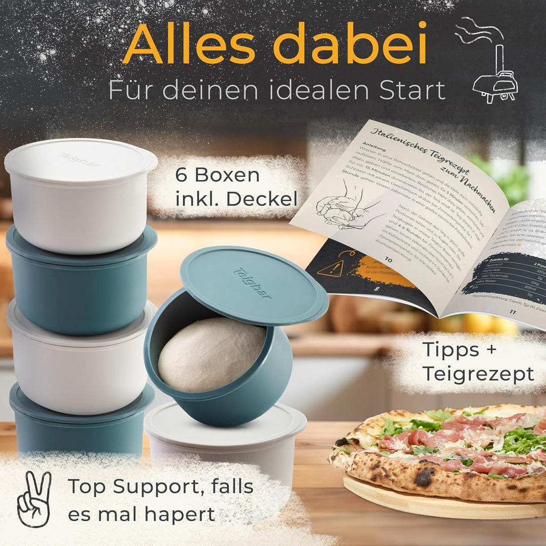 Teigbar Pizzaballenbox mit Deckel, 6er Set - innovative Teigbox aus löse-leichtem Silikon - Pizzatei