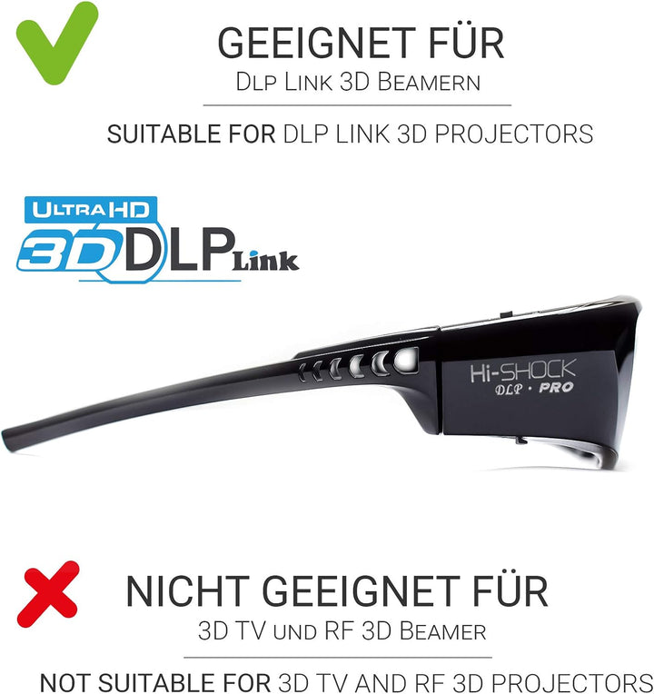 Hi-Shock DLP Pro 7G Black Diamond | DLP Link 3D Brille kompatibel für DLP 3D Beamer von Acer, BenQ,