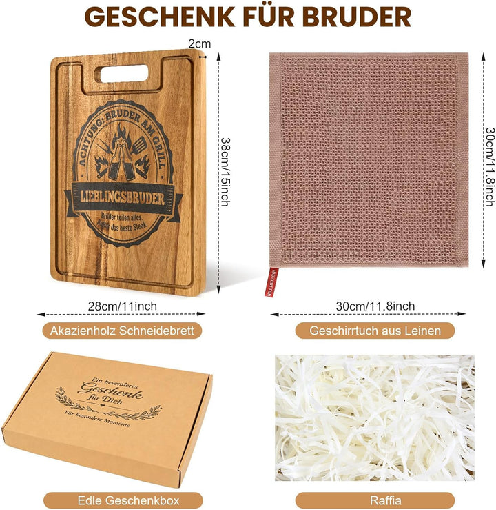 Geschenk für Bruder, XXL Akazienholz Schneidebrett mit Gravur Spruch | Geburtstagsgeschenk für Männe