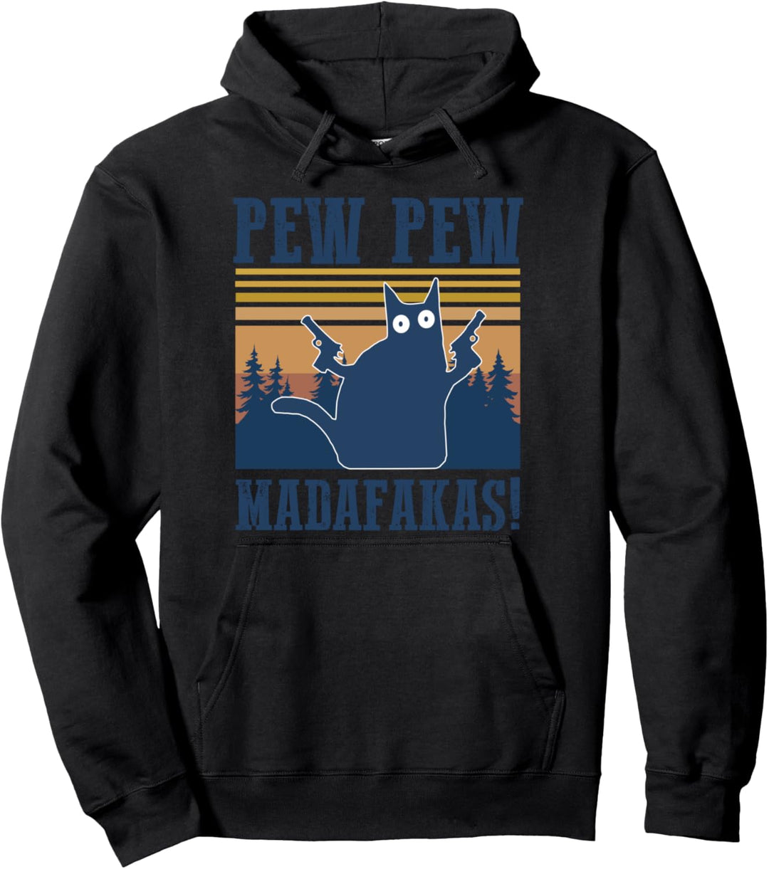 Cat Pew Pew Madafakas Vintage Crazy Cat Funny Graphic Katze Pullover Hoodie