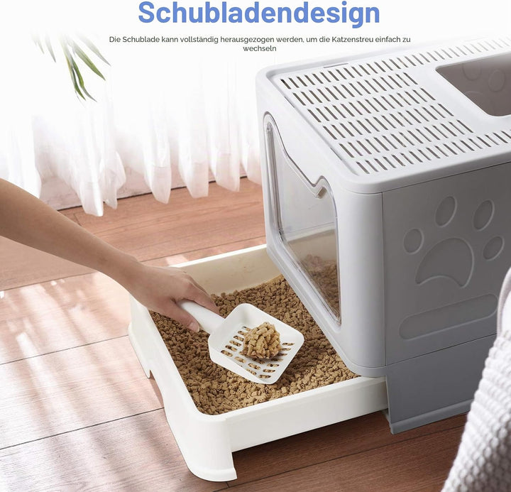 BingoPaw katzenklo mit Deckel XXL katzentoilette Faltbarer Geschlossener Mülleimer mit Abdeckung, Sc