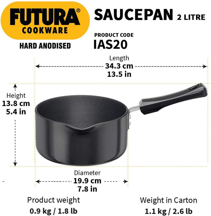 Hawkins Futura Cookware Hard Anodised Ezee Pour Saucepan 2 Litre